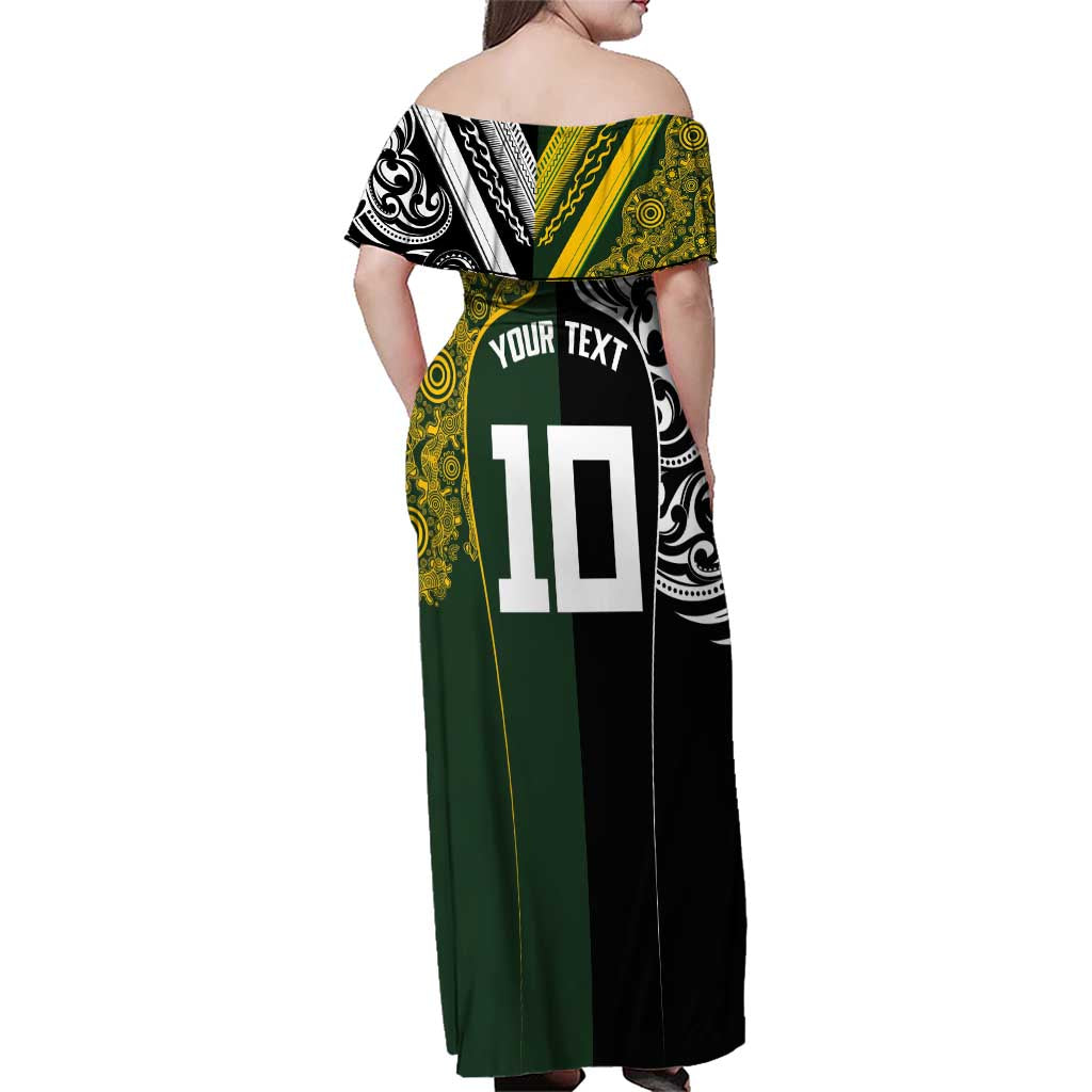 Aotearoa Australia Rugby Custom Family Matching Off Shoulder Maxi Dress and Hawaiian Shirt Maori and Aboriginal Art Sporty Style LT03 - Polynesian Pride