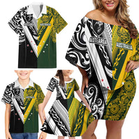 Aotearoa Australia Rugby Custom Family Matching Off Shoulder Short Dress and Hawaiian Shirt Maori and Aboriginal Art Sporty Style LT03 - Polynesian Pride