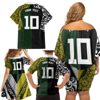 Aotearoa Australia Rugby Custom Family Matching Off Shoulder Short Dress and Hawaiian Shirt Maori and Aboriginal Art Sporty Style LT03 - Polynesian Pride