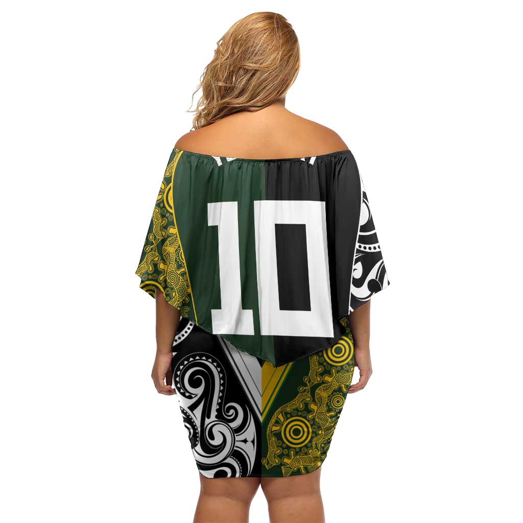 Aotearoa Australia Rugby Custom Family Matching Off Shoulder Short Dress and Hawaiian Shirt Maori and Aboriginal Art Sporty Style LT03 - Polynesian Pride