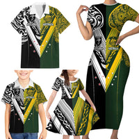 Aotearoa Australia Rugby Custom Family Matching Short Sleeve Bodycon Dress and Hawaiian Shirt Maori and Aboriginal Art Sporty Style LT03 - Polynesian Pride