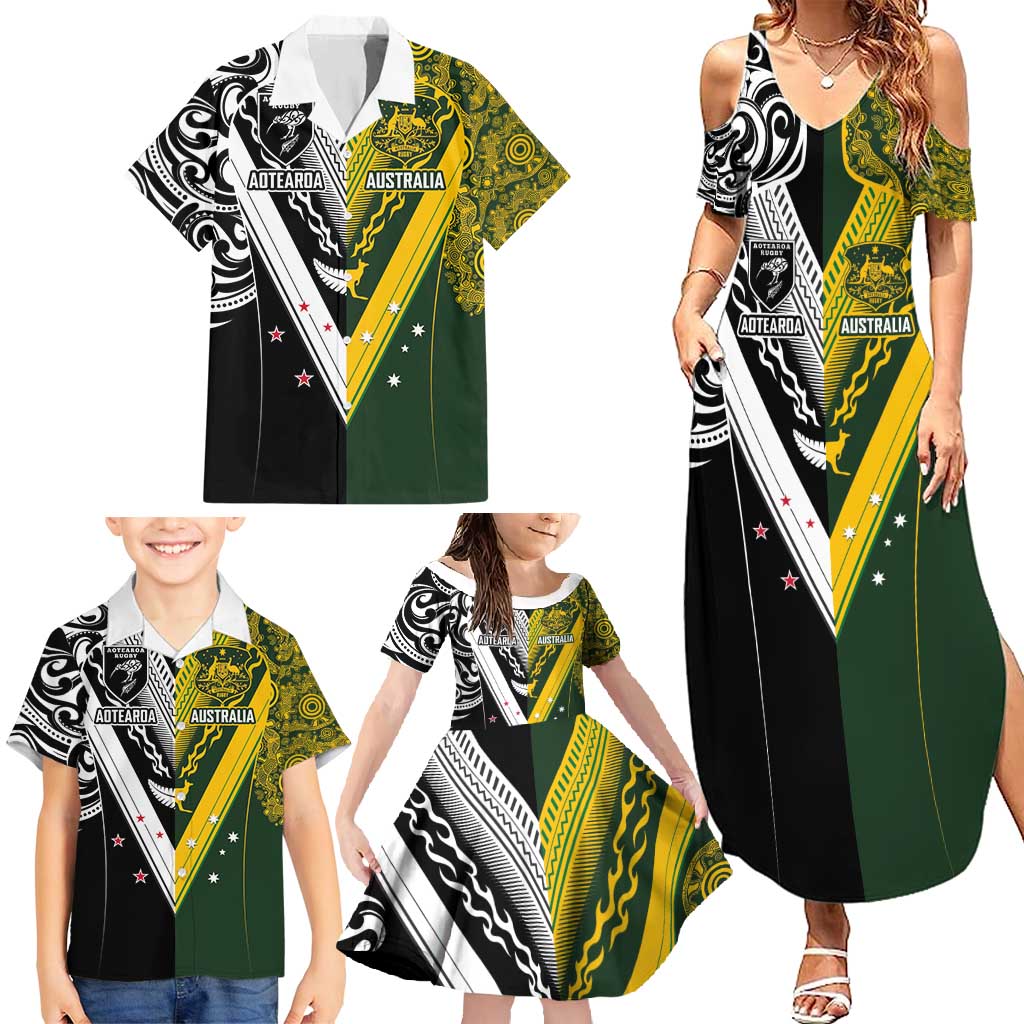 Aotearoa Australia Rugby Custom Family Matching Summer Maxi Dress and Hawaiian Shirt Maori and Aboriginal Art Sporty Style LT03 - Polynesian Pride