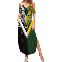 Aotearoa Australia Rugby Custom Family Matching Summer Maxi Dress and Hawaiian Shirt Maori and Aboriginal Art Sporty Style LT03 Mom's Dress Green - Polynesian Pride