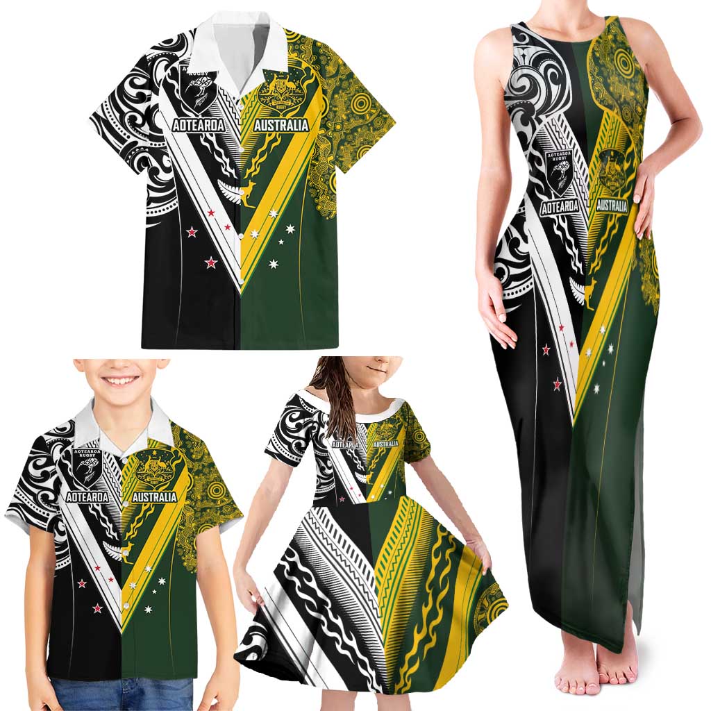 Aotearoa Australia Rugby Custom Family Matching Tank Maxi Dress and Hawaiian Shirt Maori and Aboriginal Art Sporty Style LT03 - Polynesian Pride