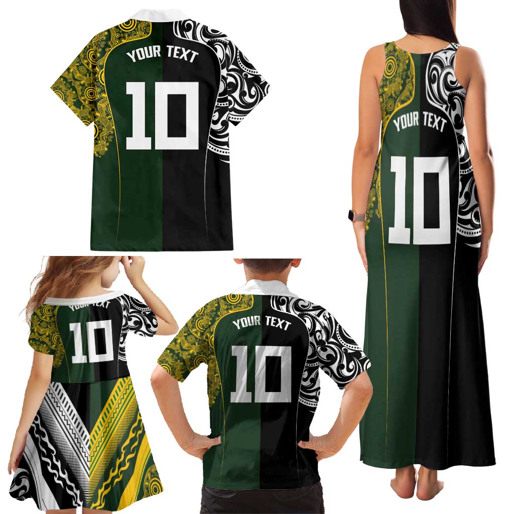 Aotearoa Australia Rugby Custom Family Matching Tank Maxi Dress and Hawaiian Shirt Maori and Aboriginal Art Sporty Style LT03 - Polynesian Pride