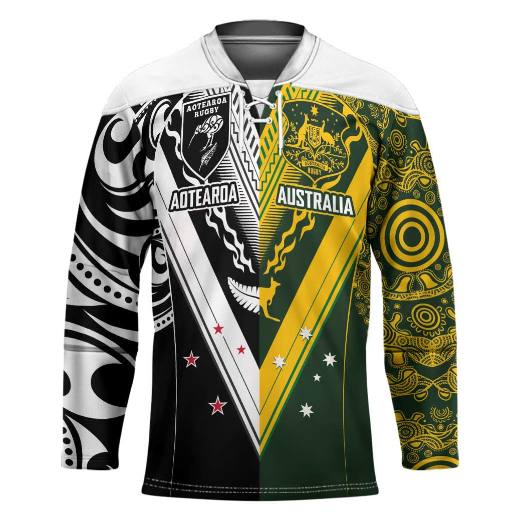 Aotearoa Australia Rugby Custom Hockey Jersey Maori and Aboriginal Art Sporty Style - Polynesian Pride