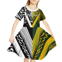 Aotearoa Australia Rugby Custom Kid Short Sleeve Dress Maori and Aboriginal Art Sporty Style - Polynesian Pride