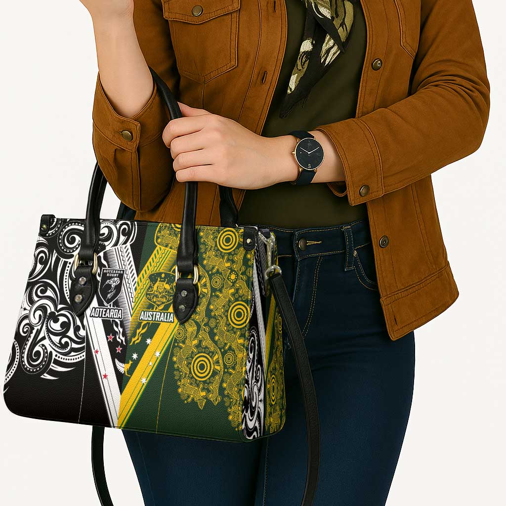 Aotearoa Australia Rugby Leather Bag Maori and Aboriginal Art Sporty Style - Polynesian Pride