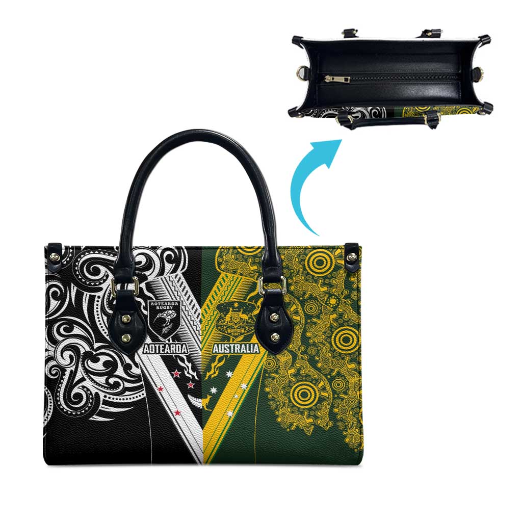 Aotearoa Australia Rugby Leather Bag Maori and Aboriginal Art Sporty Style - Polynesian Pride
