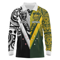 Aotearoa Australia Rugby Custom Long Sleeve Polo Shirt Maori and Aboriginal Art Sporty Style LT03 Green - Polynesian Pride