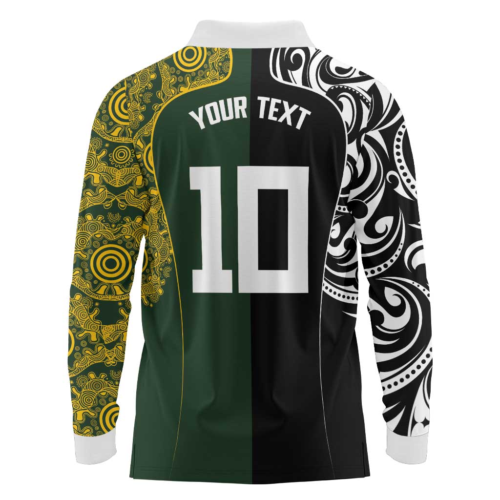 Aotearoa Australia Rugby Custom Long Sleeve Polo Shirt Maori and Aboriginal Art Sporty Style LT03 - Polynesian Pride