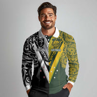 Aotearoa Australia Rugby Custom Long Sleeve Polo Shirt Maori and Aboriginal Art Sporty Style LT03 - Polynesian Pride