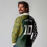 Aotearoa Australia Rugby Custom Long Sleeve Polo Shirt Maori and Aboriginal Art Sporty Style LT03 - Polynesian Pride