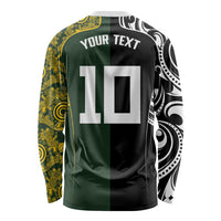 Aotearoa Australia Rugby Custom Long Sleeve Shirt Maori and Aboriginal Art Sporty Style - Polynesian Pride