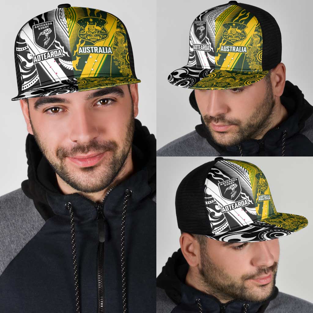 Aotearoa Australia Rugby Mesh Trucker Cap Maori and Aboriginal Art Sporty Style - Polynesian Pride