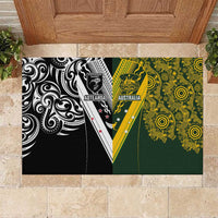 Aotearoa Australia Rugby Rubber Doormat Maori and Aboriginal Art Sporty Style - Polynesian Pride