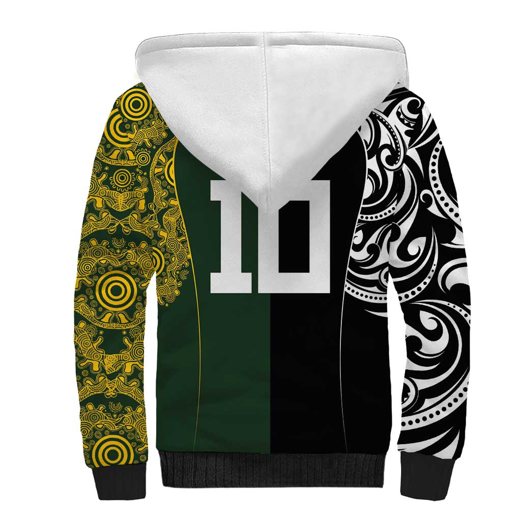 Aotearoa Australia Rugby Custom Sherpa Hoodie Maori and Aboriginal Art Sporty Style LT03 - Polynesian Pride