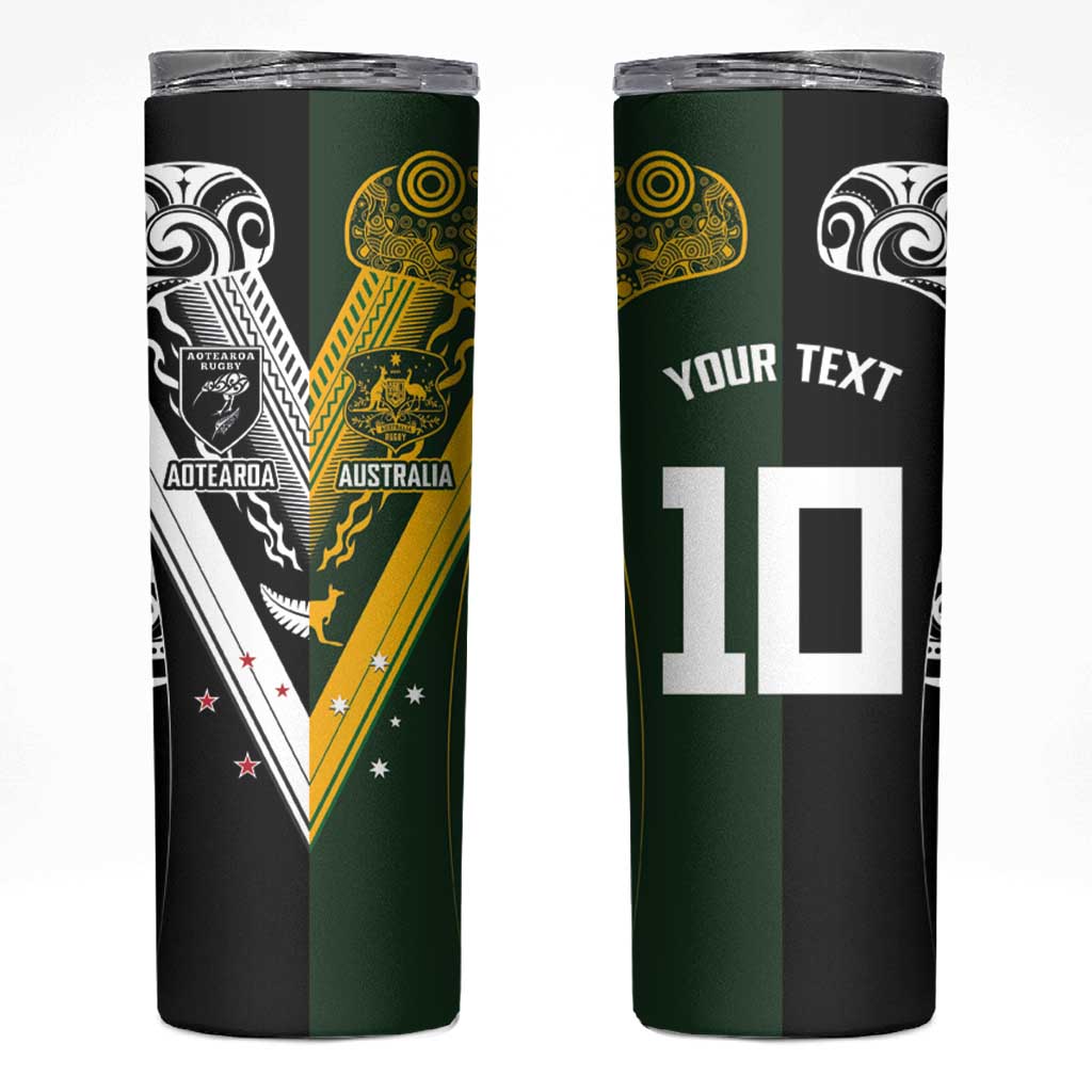 Aotearoa Australia Rugby Custom Skinny Tumbler Maori and Aboriginal Art Sporty Style LT03 Green - Polynesian Pride