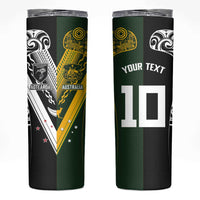 Aotearoa Australia Rugby Custom Skinny Tumbler Maori and Aboriginal Art Sporty Style LT03 Green - Polynesian Pride