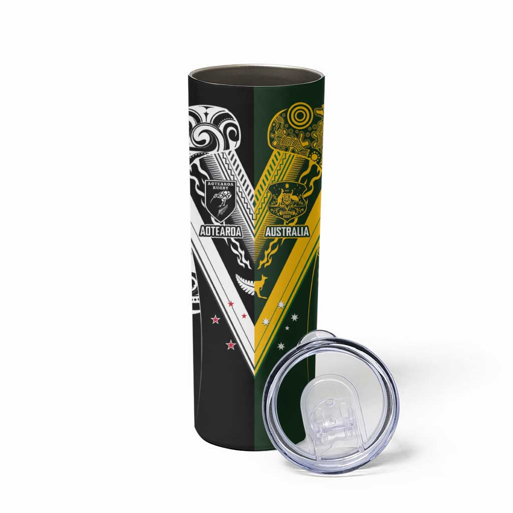 Aotearoa Australia Rugby Custom Skinny Tumbler Maori and Aboriginal Art Sporty Style LT03 - Polynesian Pride