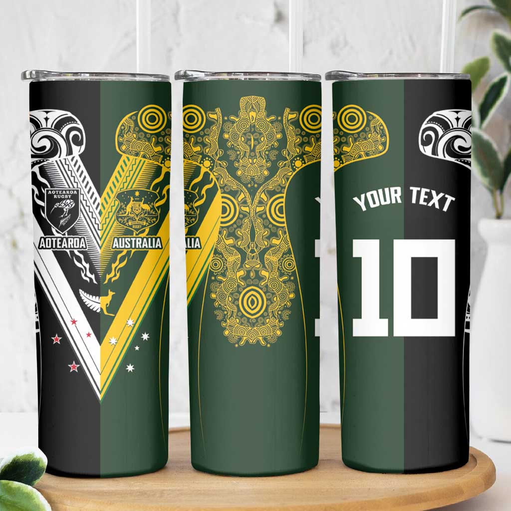 Aotearoa Australia Rugby Custom Skinny Tumbler Maori and Aboriginal Art Sporty Style LT03 - Polynesian Pride