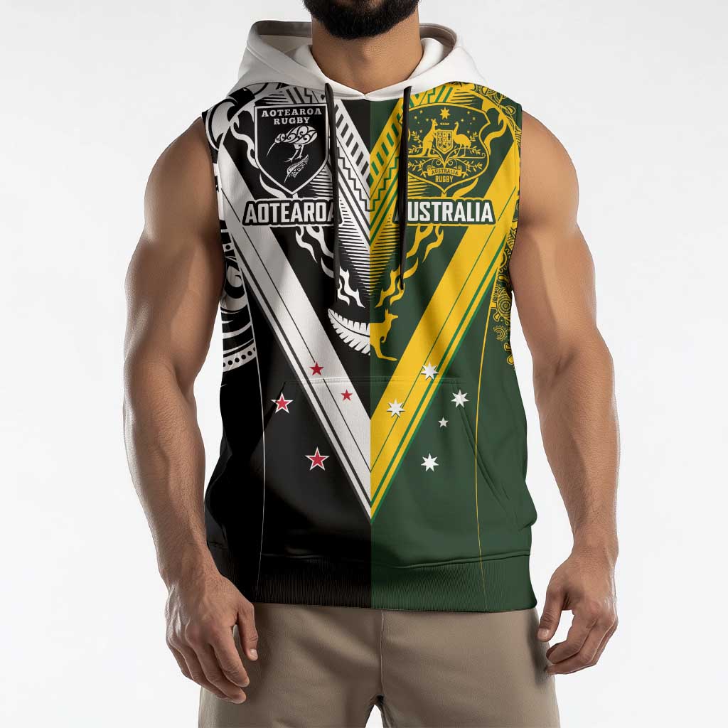 Aotearoa Australia Rugby Custom Sleeveless Hoodie Maori and Aboriginal Art Sporty Style LT03 - Polynesian Pride
