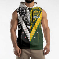 Aotearoa Australia Rugby Custom Sleeveless Hoodie Maori and Aboriginal Art Sporty Style LT03 - Polynesian Pride