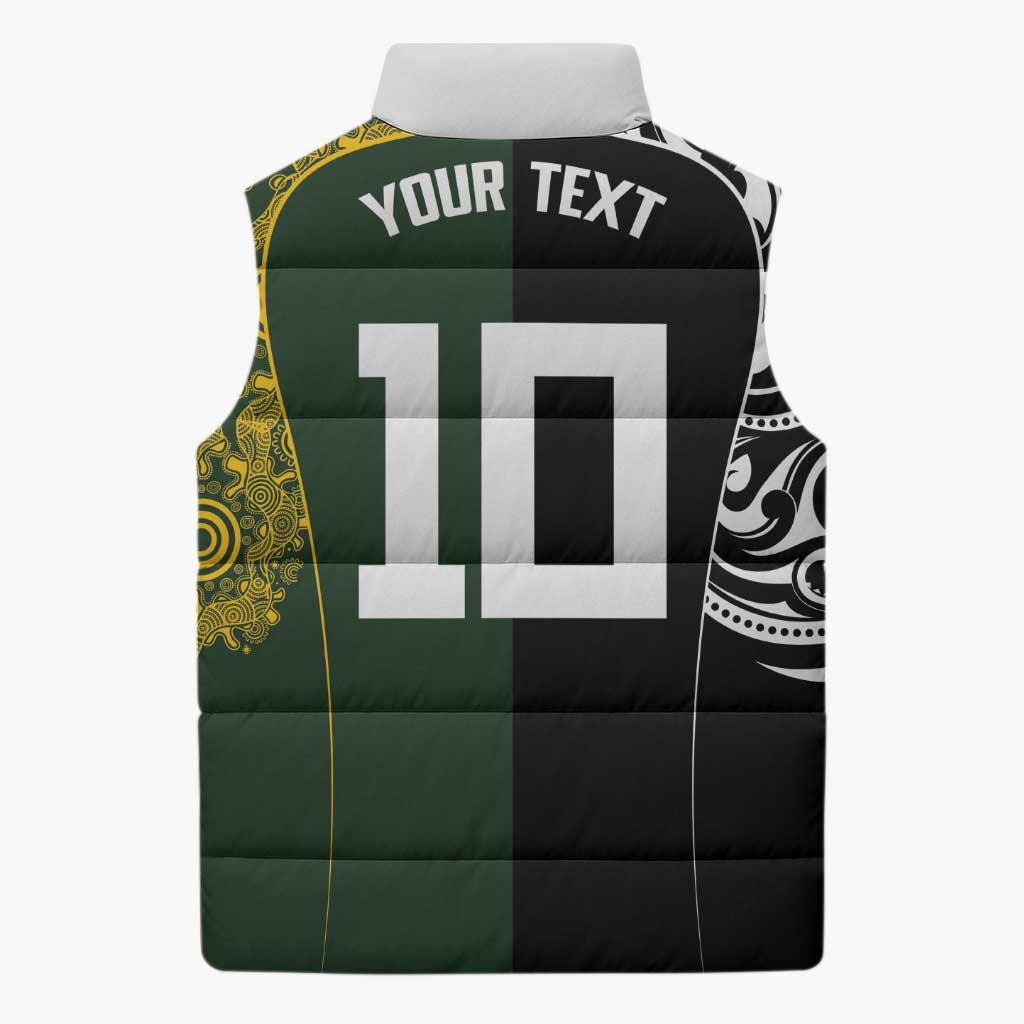 Aotearoa Australia Rugby Custom Sleeveless Puffer Jacket Maori and Aboriginal Art Sporty Style - Polynesian Pride