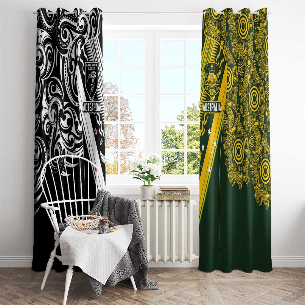 Aotearoa Australia Rugby Window Curtain Maori and Aboriginal Art Sporty Style - Polynesian Pride