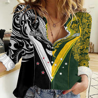 Aotearoa Australia Rugby Custom Women Casual Shirt Maori and Aboriginal Art Sporty Style LT03 Female Green - Polynesian Pride