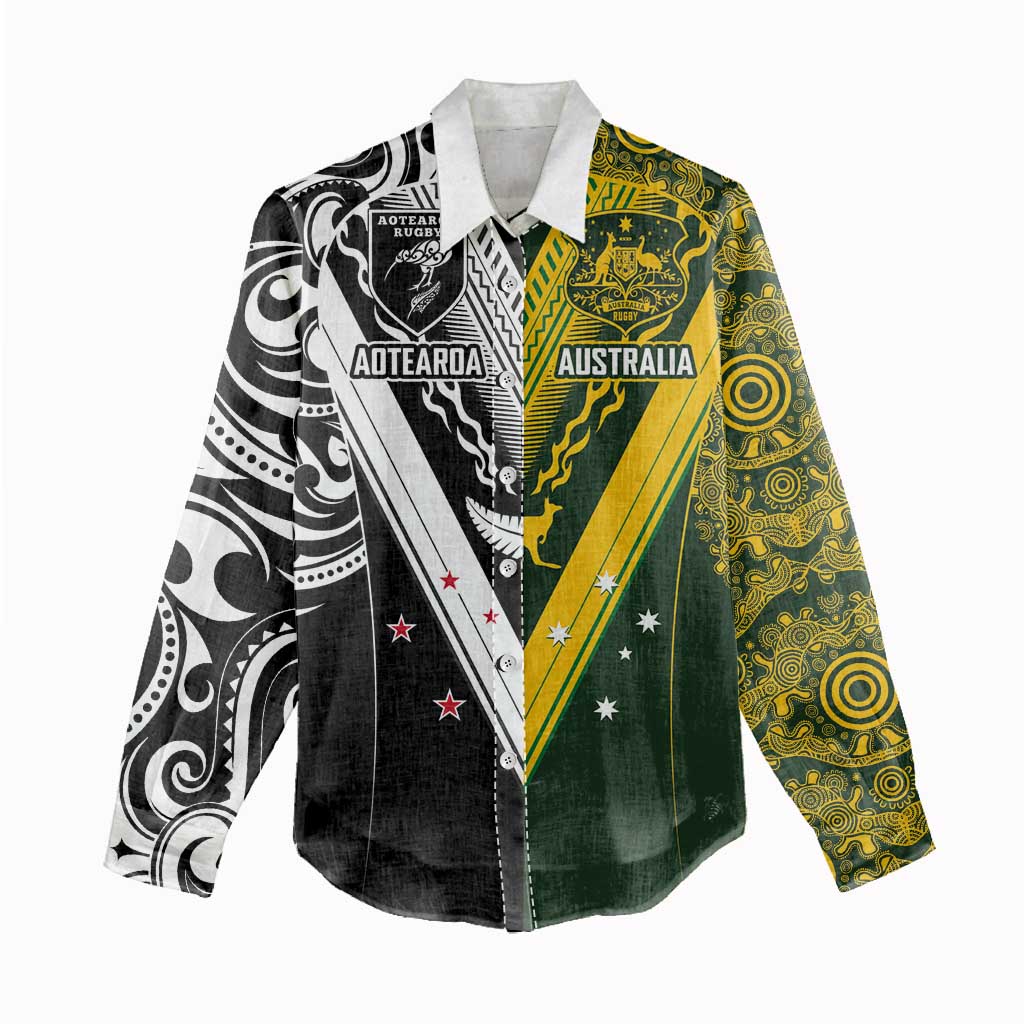 Aotearoa Australia Rugby Custom Women Casual Shirt Maori and Aboriginal Art Sporty Style LT03 - Polynesian Pride