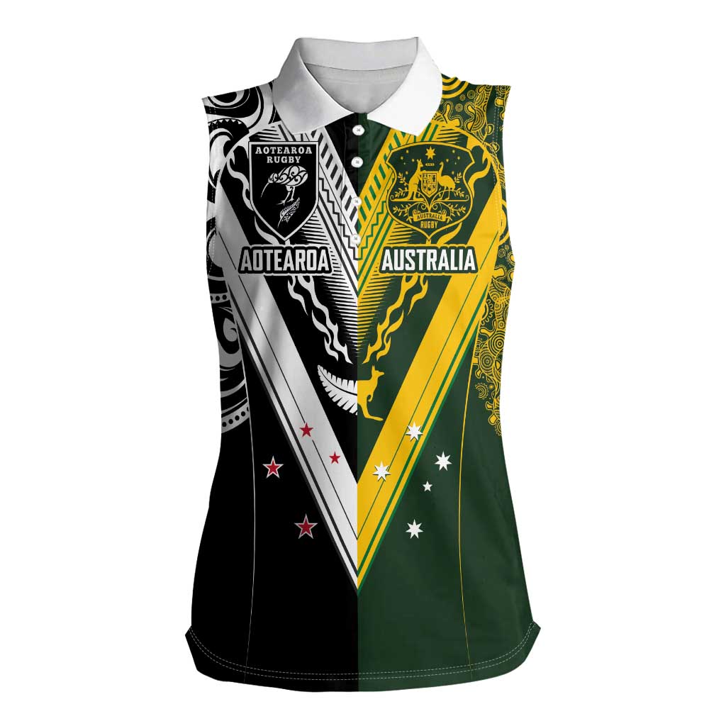 Aotearoa Australia Rugby Custom Women Sleeveless Polo Shirt Maori and Aboriginal Art Sporty Style LT03 Female Green - Polynesian Pride