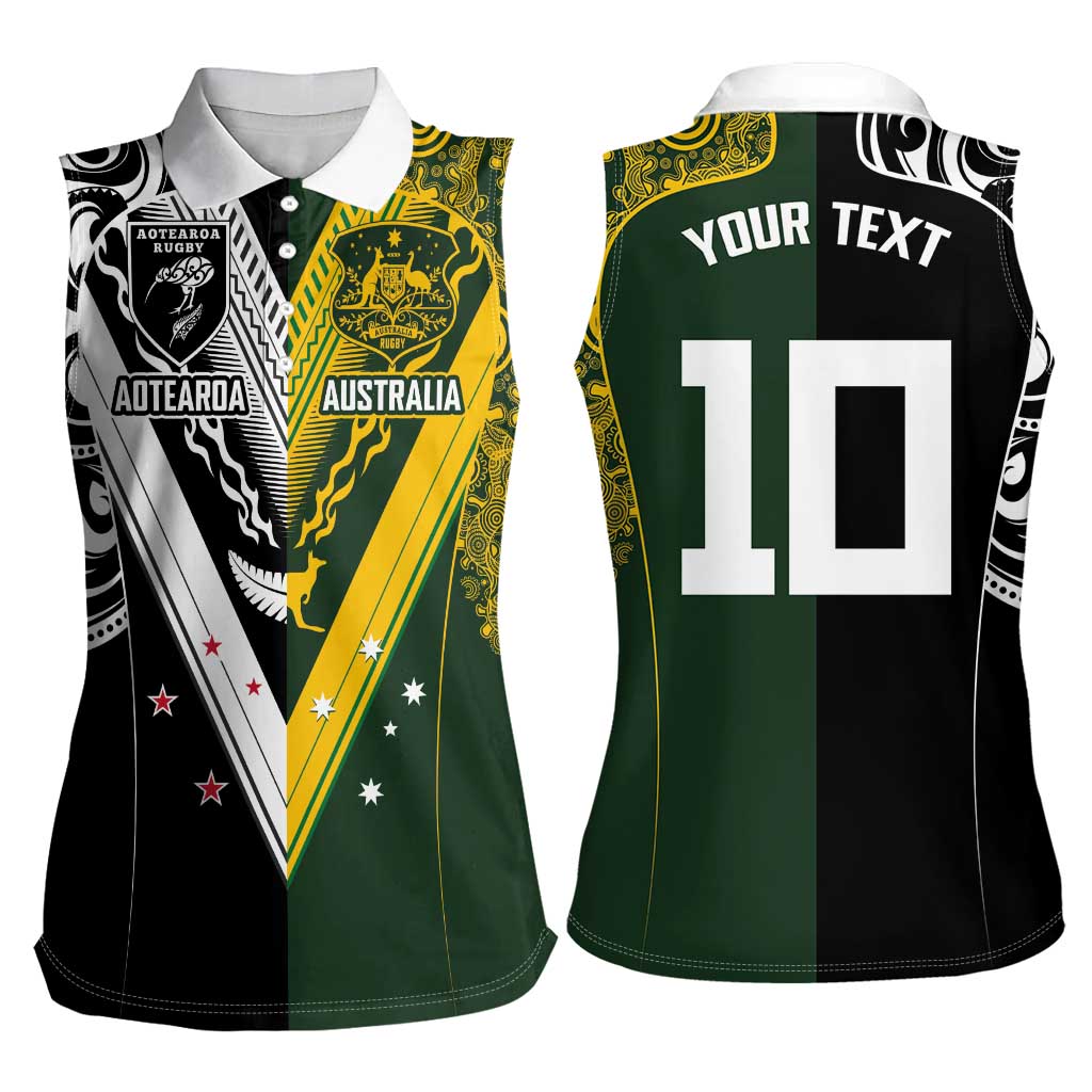 Aotearoa Australia Rugby Custom Women Sleeveless Polo Shirt Maori and Aboriginal Art Sporty Style LT03 - Polynesian Pride