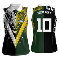 Aotearoa Australia Rugby Custom Women Sleeveless Polo Shirt Maori and Aboriginal Art Sporty Style LT03 - Polynesian Pride