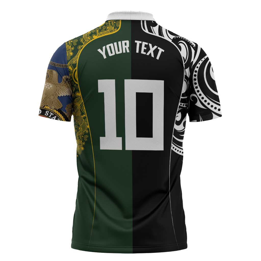 Aotearoa Australia Rugby Custom Zipper Polo Shirt Maori and Aboriginal Art Sporty Style LT03 - Polynesian Pride