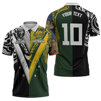 Aotearoa Australia Rugby Custom Zipper Polo Shirt Maori and Aboriginal Art Sporty Style LT03 - Polynesian Pride