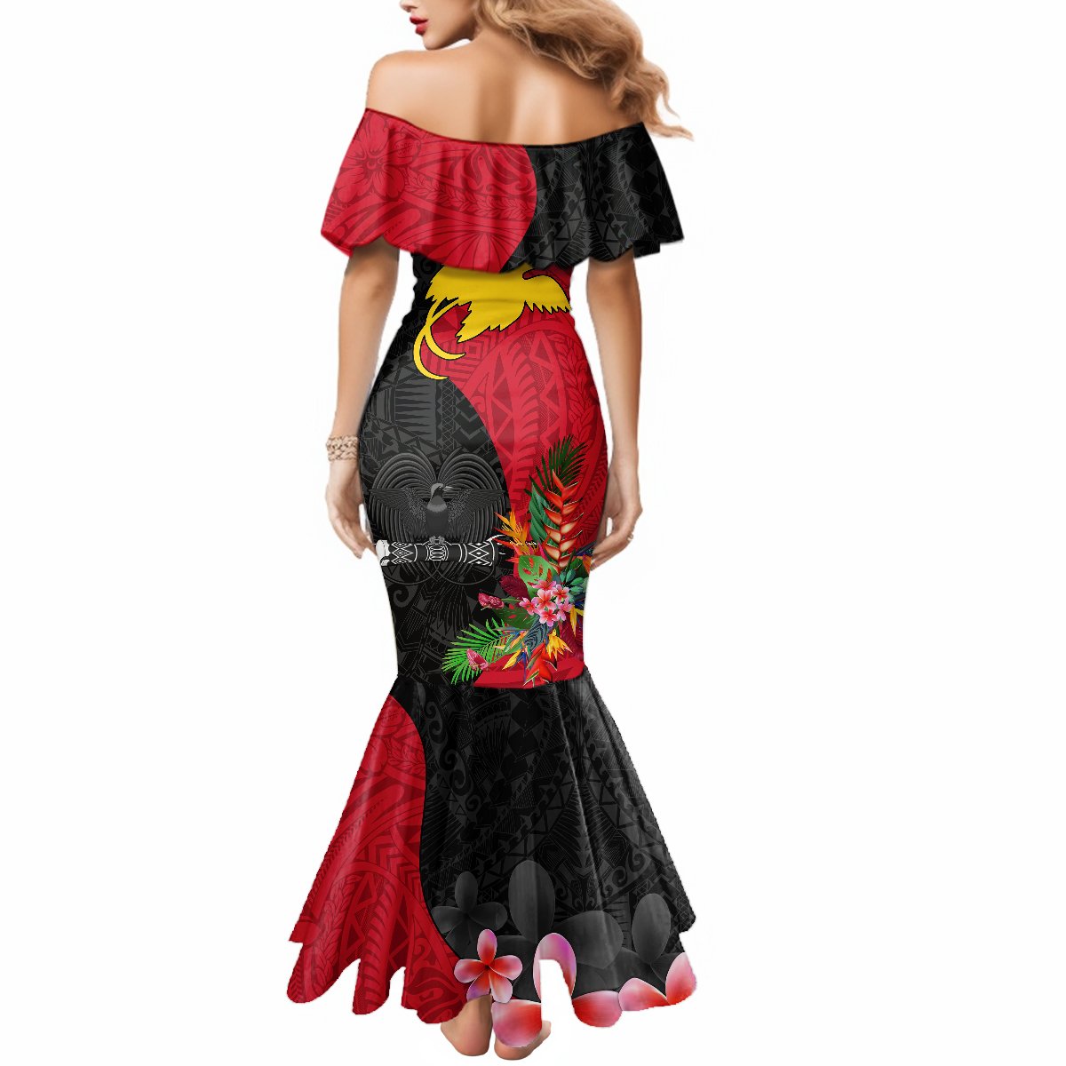 Papua New Guinea Mermaid Dress Birds Of Paradise Mix Tropical Flower Polynesian Pattern LT03 - Polynesian Pride