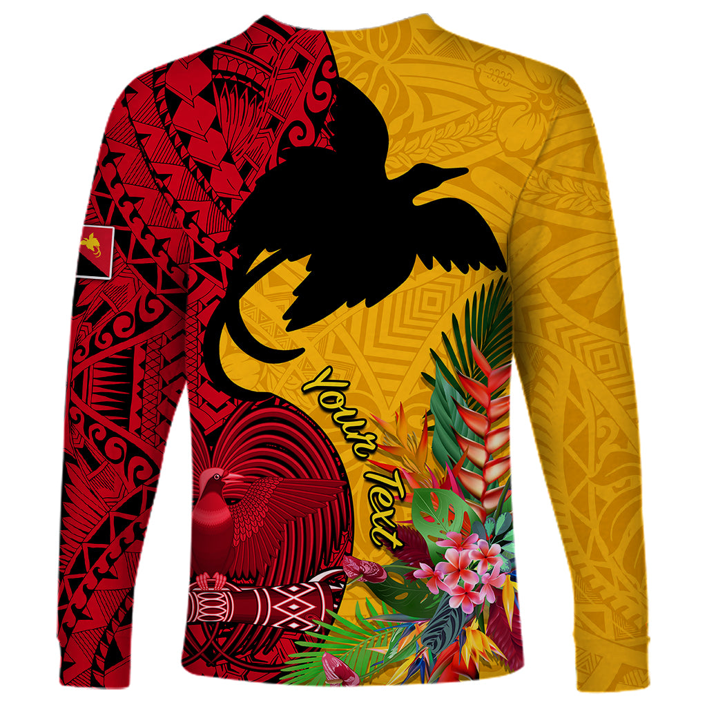 Custom Papua New Guinea Long Sleeve Shirt Birds Of Paradise Mix Tropical Flower Polynesian Pattern LT03 - Polynesian Pride