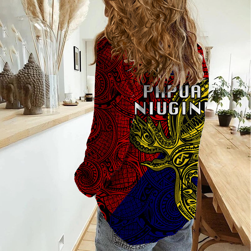 Papua New Guinea Central Province Women Casual Shirt PNG Birds Of Paradise Polynesian Arty Style LT03 - Polynesian Pride