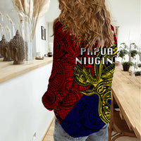 Papua New Guinea Central Province Women Casual Shirt PNG Birds Of Paradise Polynesian Arty Style LT03 - Polynesian Pride