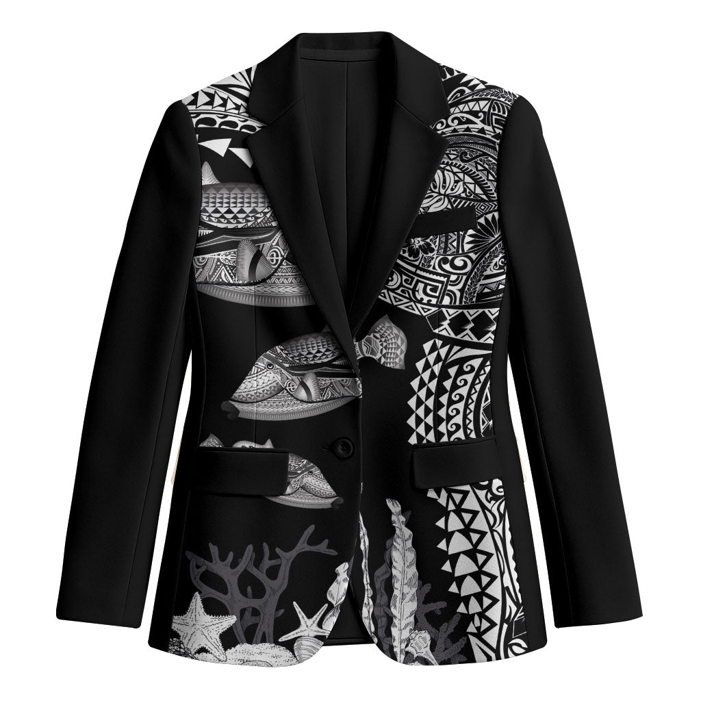 Hawaiian Reef Triggerfish Blazer Polynesian Art with Tribal Humuhumunukunukuapua'a LT03 Unisex Black - Polynesian Pride