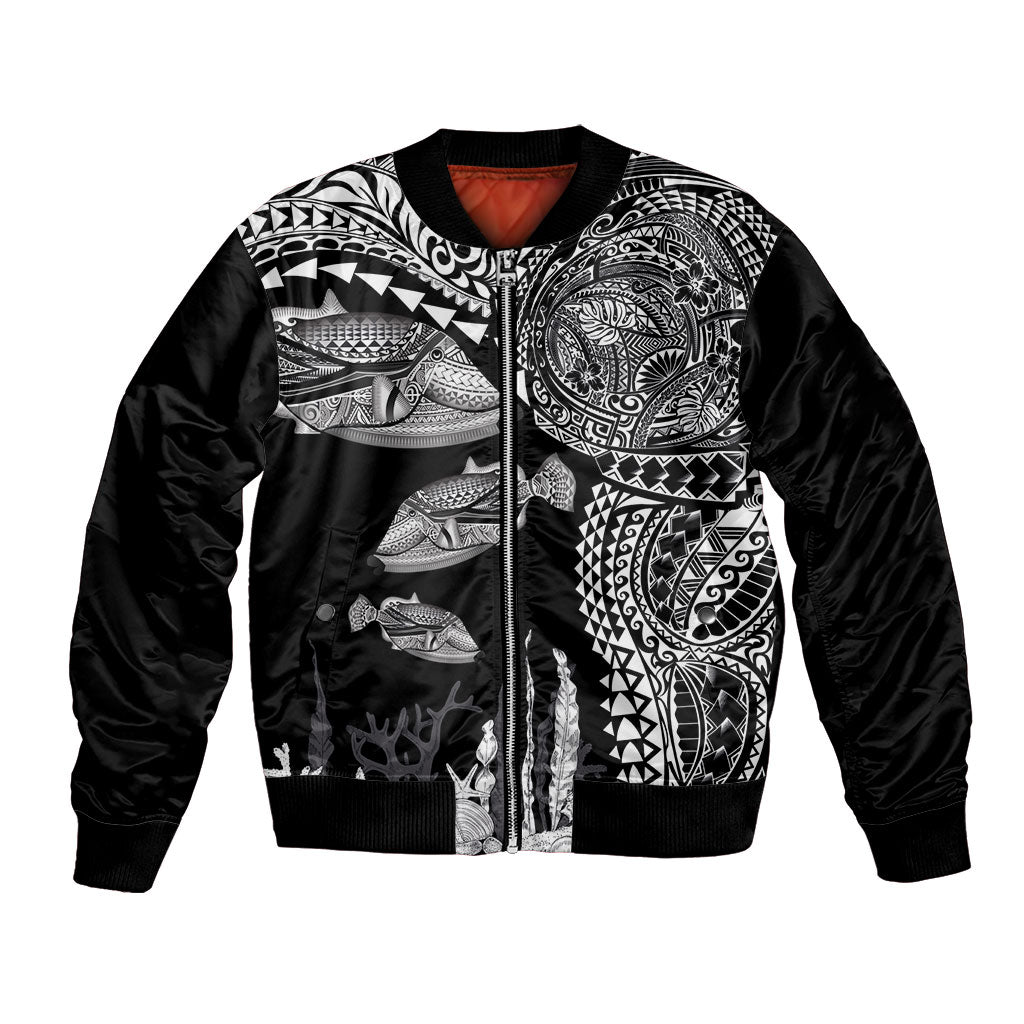 Hawaiian Reef Triggerfish Bomber Jacket Polynesian Art with Tribal Humuhumunukunukuapua'a LT03 Unisex Black - Polynesian Pride