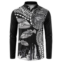 Hawaiian Reef Triggerfish Button Sweatshirt Polynesian Art with Tribal Humuhumunukunukuapua'a LT03 Black - Polynesian Pride