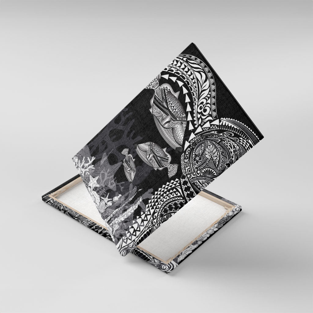 Hawaiian Reef Triggerfish Canvas Wall Art Polynesian Art with Tribal Humuhumunukunukuapua'a LT03 With Frame Black - Polynesian Pride