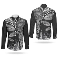 Hawaiian Reef Triggerfish Couples Matching Off Shoulder Short Dress and Long Sleeve Button Shirt Polynesian Art with Tribal Humuhumunukunukuapua'a LT03 - Polynesian Pride