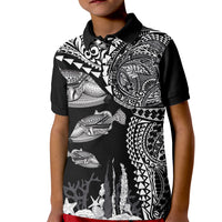 Hawaiian Reef Triggerfish Kid Polo Shirt Polynesian Art with Tribal Humuhumunukunukuapua'a LT03 Kid Black - Polynesian Pride