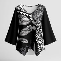 Hawaiian Reef Triggerfish Kimono Sleeve Blouse Polynesian Art with Tribal Humuhumunukunukuapua'a LT03 Female Black - Polynesian Pride