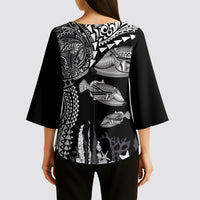 Hawaiian Reef Triggerfish Kimono Sleeve Blouse Polynesian Art with Tribal Humuhumunukunukuapua'a LT03 - Polynesian Pride