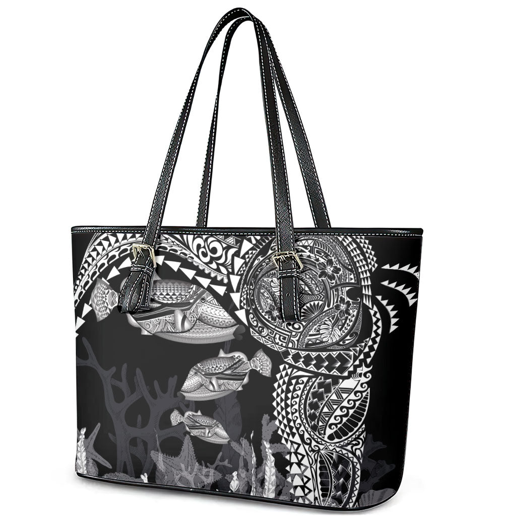 Hawaiian Reef Triggerfish Leather Tote Bag Polynesian Art with Tribal Humuhumunukunukuapua'a LT03 - Polynesian Pride