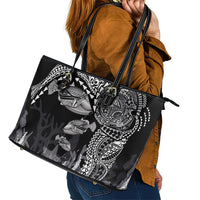 Hawaiian Reef Triggerfish Leather Tote Bag Polynesian Art with Tribal Humuhumunukunukuapua'a LT03 - Polynesian Pride
